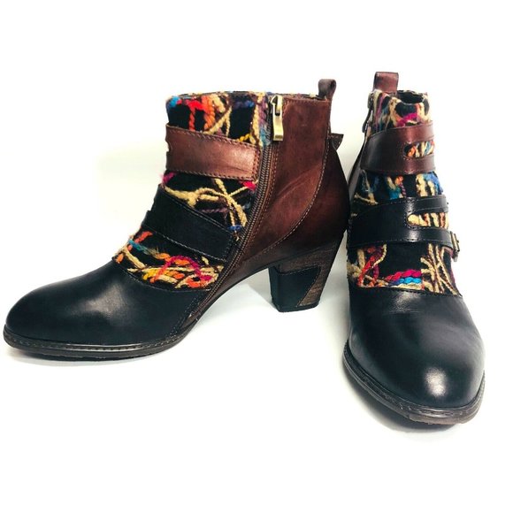 L' Artiste Leather Ankle Boots Black Brown Spring - Picture 2 of 10